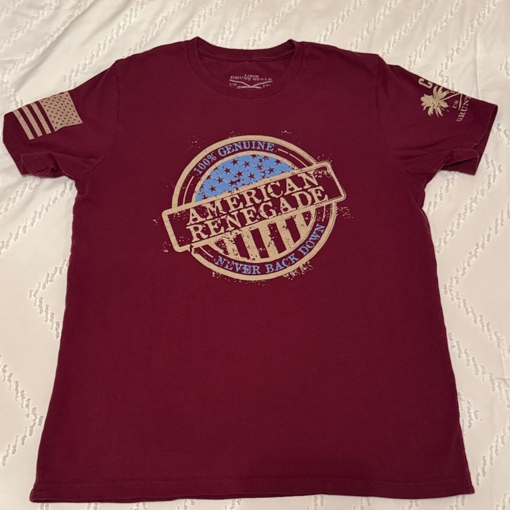 Grunt Style Maroon Tee with Blue & Tan Emblem